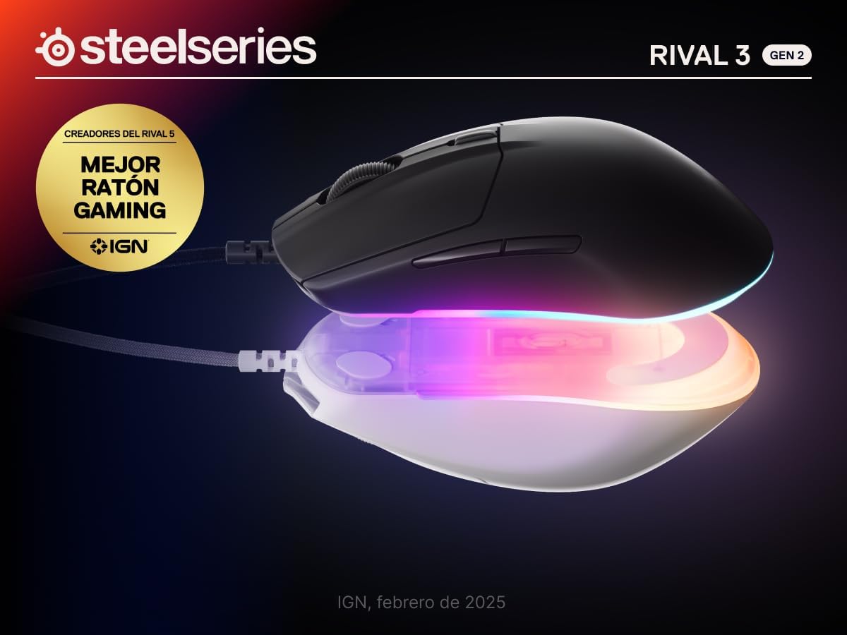 SteelSeries Ratón para juegos Rival 3 Gen 2 \u2014 Sensor óptico Tr...