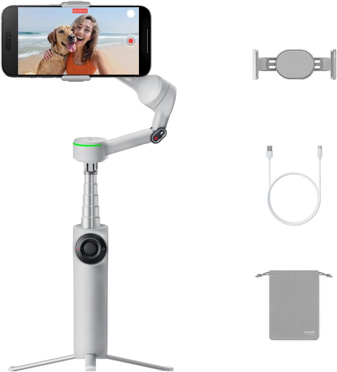 Insta360 Flow 2 Pro Grey - Gimbal plegable para teléfono con inteligencia artificial, seguimiento en más de 200 aplicaciones con Apple DockKit, seguimiento de múltiples personas, seguimiento
