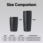 Owala SmoothSip Slider - Vaso de café de acero inoxidable con aislamiento de cerámica, sin sabor metálico, reutilizable, taza de café helado caliente, libre de BPA, 12 onzas, muy, muy oscuro