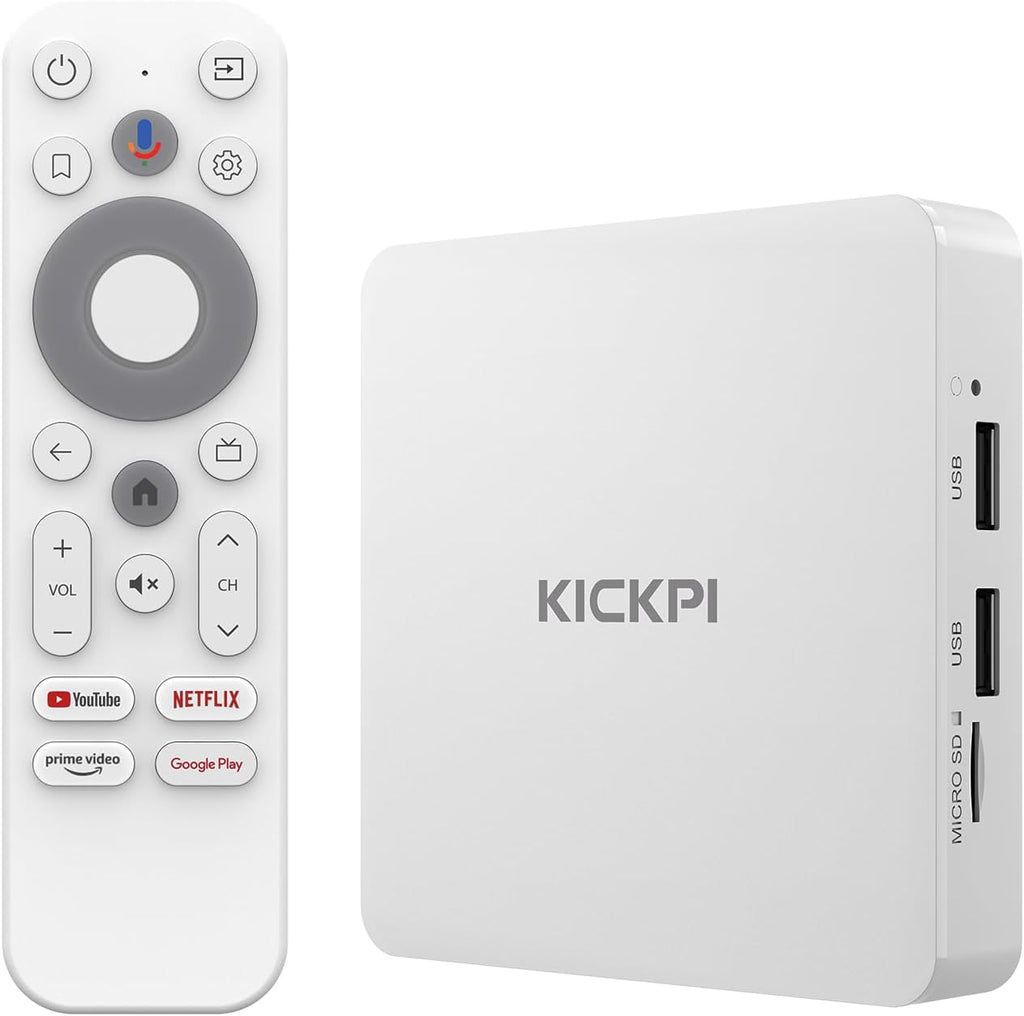 KP1 Android TV Box Google Certified 4K Streaming Device 2GB RAM 16GB ROM con búsqueda por voz, Chromecast integrado Dolby Audio WiFi5 Bluetooth 5.0, entretenimiento en el hogar inteligente
