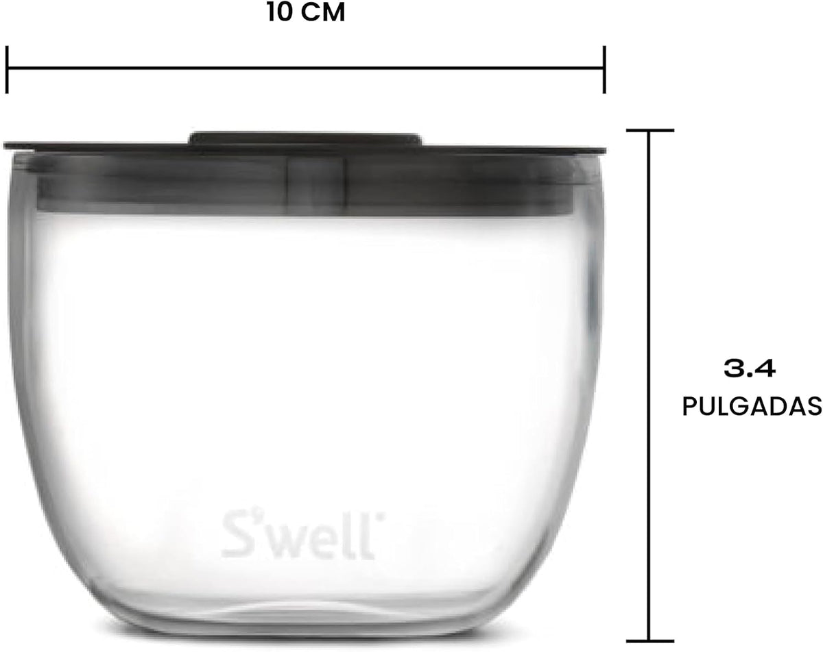 S'well Juego de 4 cuencos de vidrio de 12 onzas para preparar comidas fácilmente, color negro, vidrio templado duradero, diseño anidado compatible con recipientes S'well Eats de 21.5 onzas