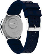 Timex Reloj Q 1.496 in para hombre - esfera azul caja de acero inoxidable correa de goma azul