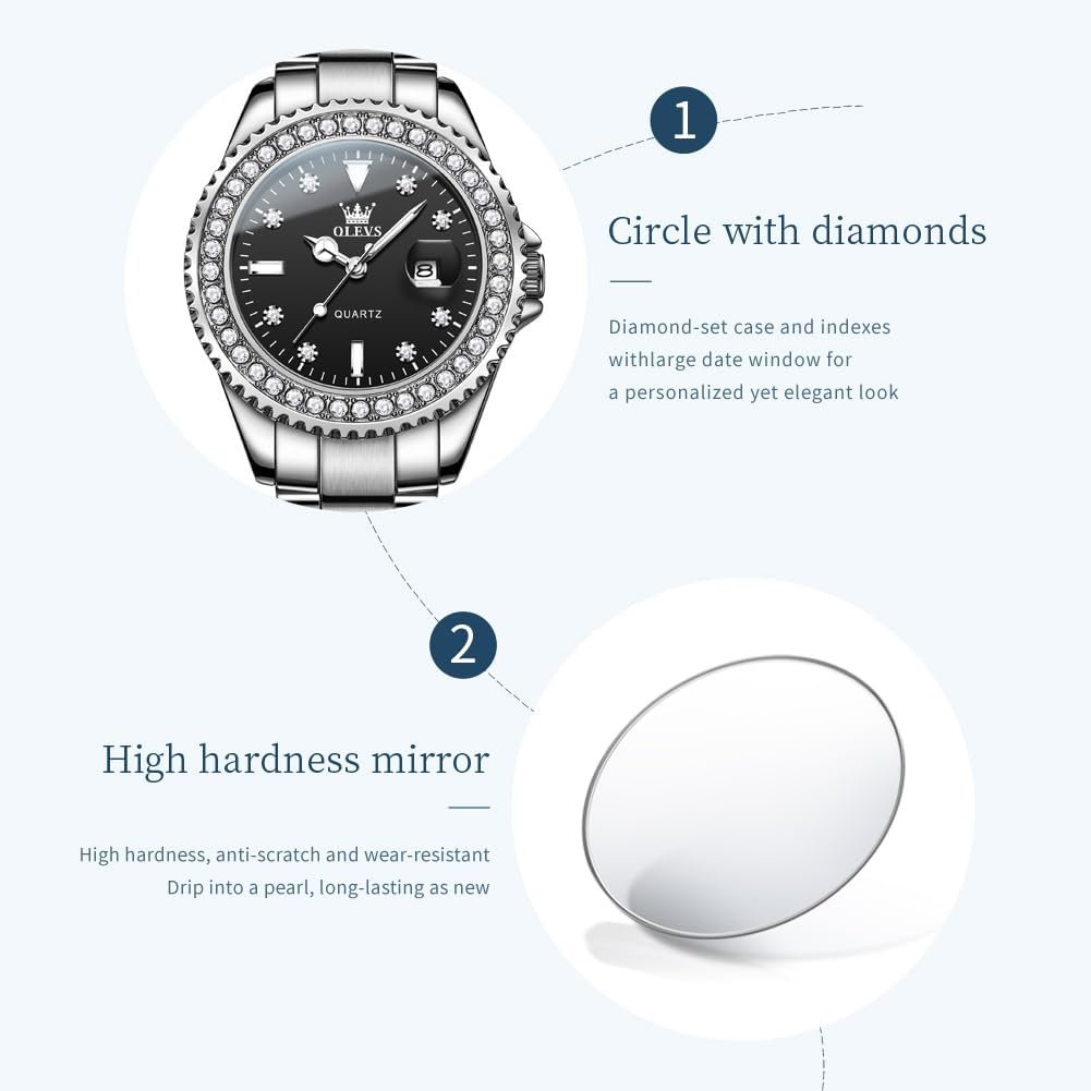 OLEVS Reloj para Mujer Plateado de Acero Inoxidable Elegante Analógico Lúmenes Visibles