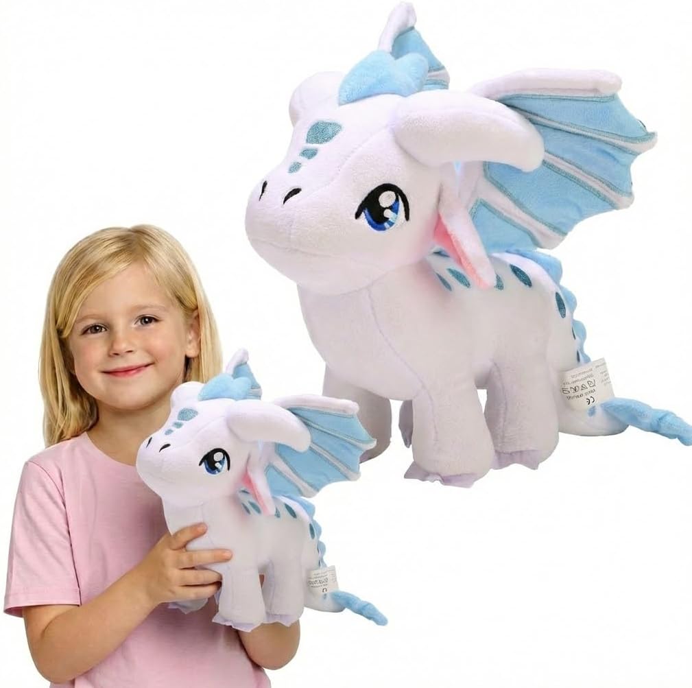 Juguete de peluche de dragón de alas de fuego, almohada de felpa de dragón alado de fuego, animales de peluche de dragón Rainwing, linda muñeca de dragón, regalos adecuados para niños (blanco)
