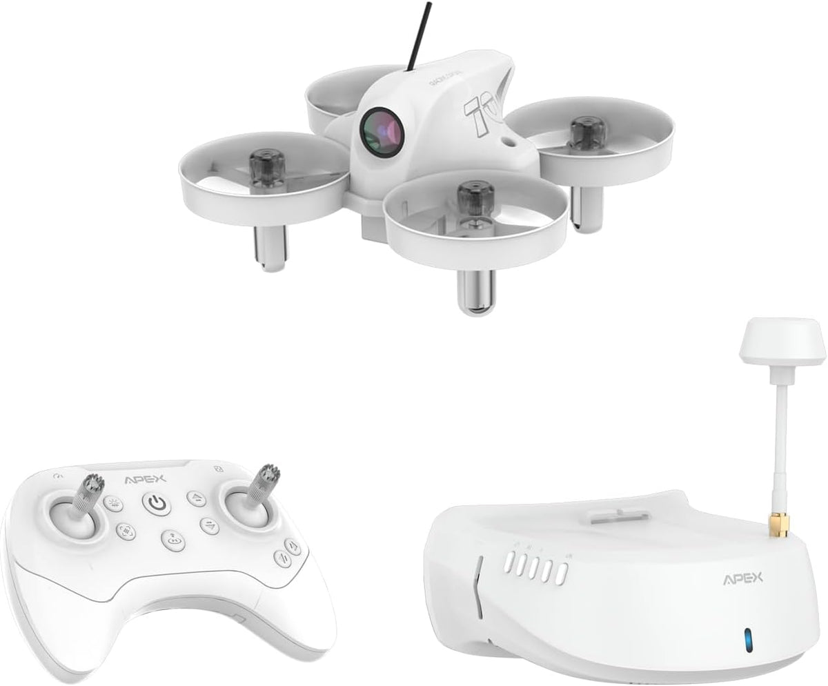 APEX FPV Drone Kit con gafas FPV de 120° de ancho, 3 baterías RTF Drone (blanco)