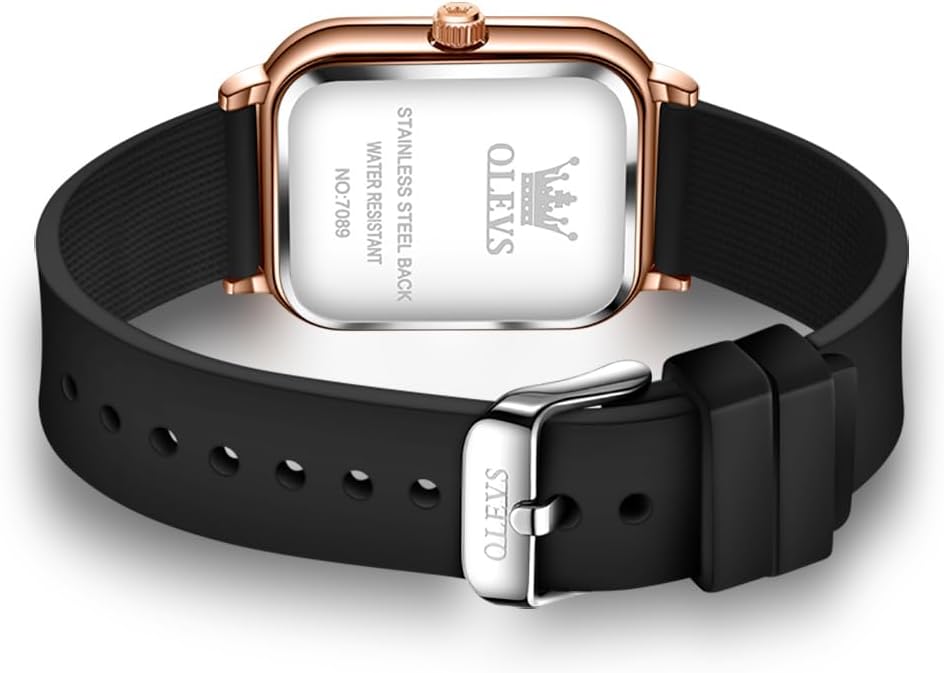OLEVS Reloj para Mujer Casual Fashion Cuadrante Cuadrado Correa de Silicona Negra Elegante Delicado Cuarzo a Prueba de Agua Lectura Fácil