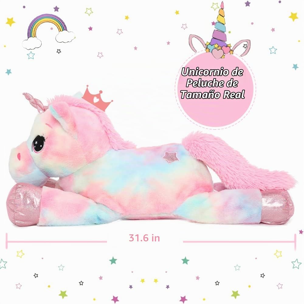 Muiteiur Peluche de unicornio rosa de 31.6 pulgadas, unicornio de peluche