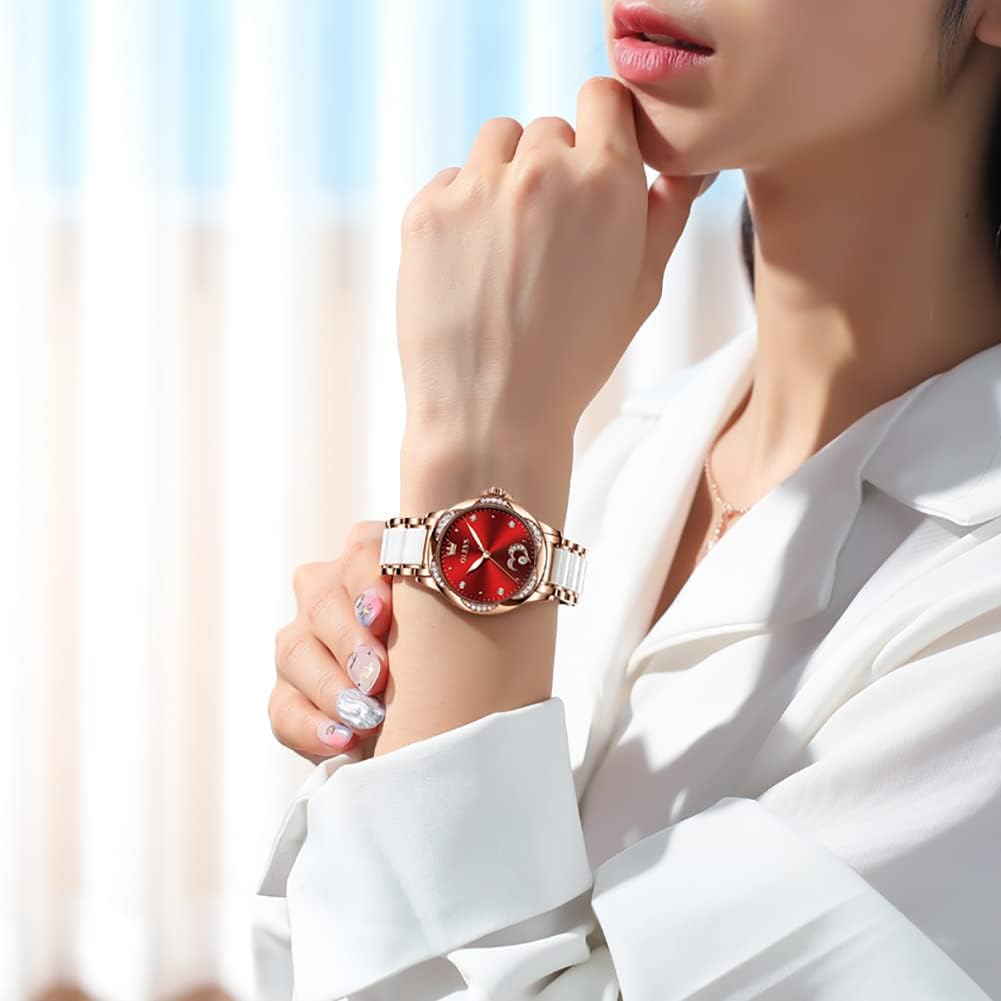 OLEVS Relojes automáticos para mujer con correa de cerámica de lujo