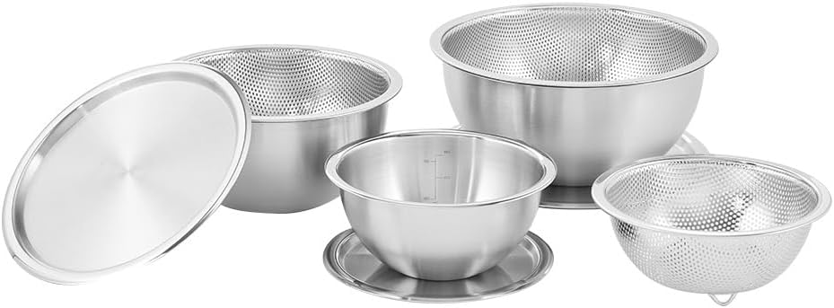 Recipientes de acero inoxidable para almacenamiento de alimentos con tapas, 3 tazones, 3 tapas, 3 coladores, electrodomésticos de cocina, aptos para lavavajillas, alta calidad, Corea del Sur