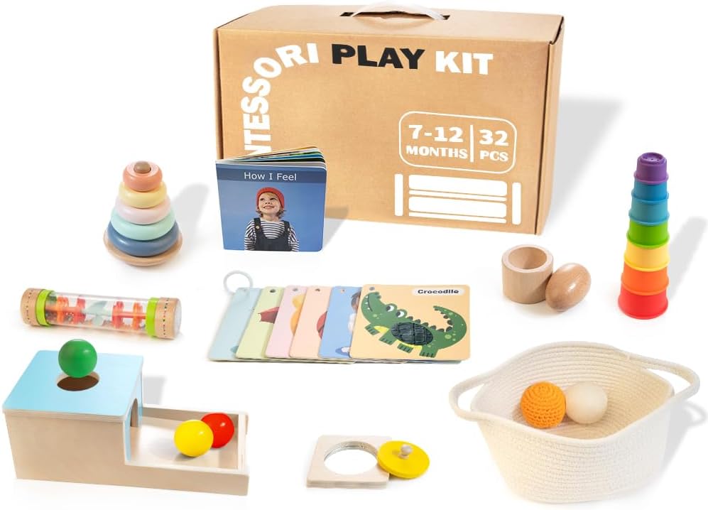 WOODMAM Montessori Toys para Babies 7-12 Months, 9 en 1 Educational Play Kit