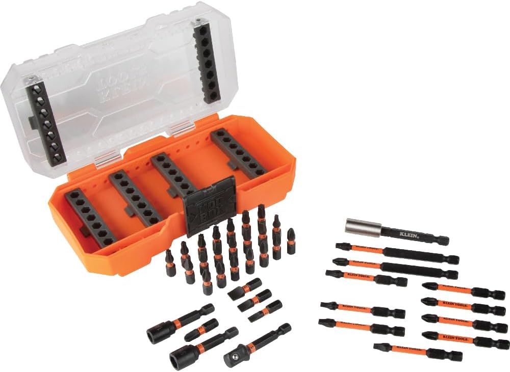 Klein Tools 33801 - Juego de puntas para controlador de impacto con llaves de tuerca magnéticas, puntas Phillips ProFlex S2 de acero, ranuradas, cuadradas, TORX con estuche, compatible con MODBox, 40