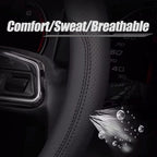 Carodi Última cubierta de cuero de napa para volante de coche, elegante antideslizante cuero interior 15 pulgadas universal (negro)