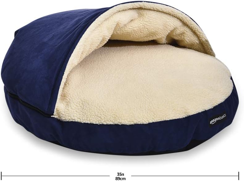 AmazonBasics - Cama tipo cueva para mascotas para perros y gatos, con cubierta extraíble para cuevas de anidación, se adapta a mascotas de hasta 30 libras, 35 x 35 x 13 pulgadas, azul