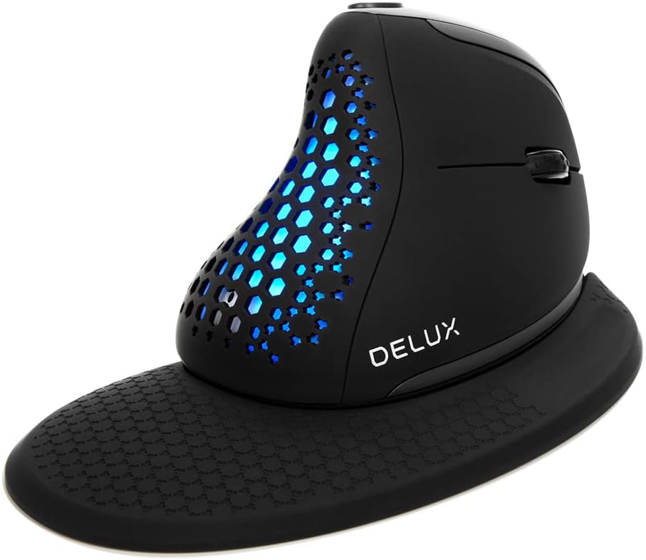 DELUX Seeker Mouse ergonómico inalámbrico, mouse vertical con panta...