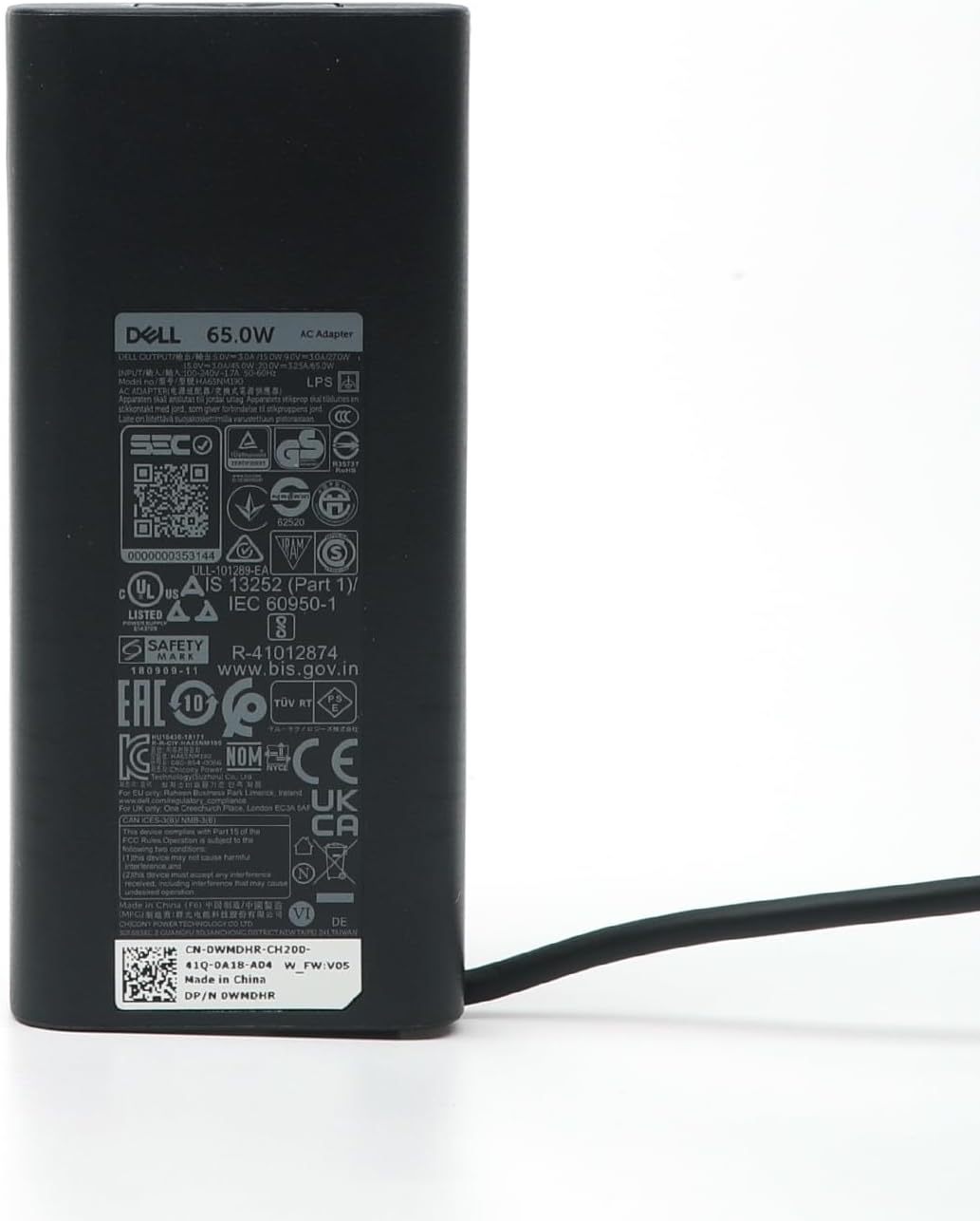 Cargador de portátil Dell 65W USB-C, adaptador de corriente AC para Latitude 5400 5410 5420 5430 5440 5450 con cable de alimentación, negro, HA65NM190