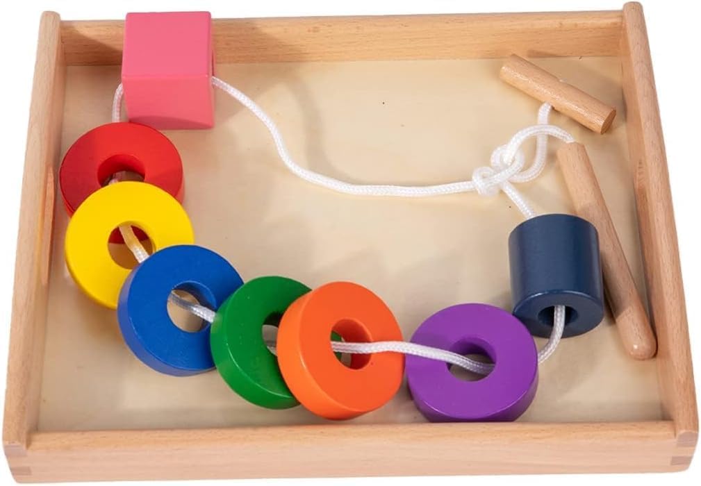 Adena Montessori - Juego de cuentas de madera con bandeja, 1-3 años