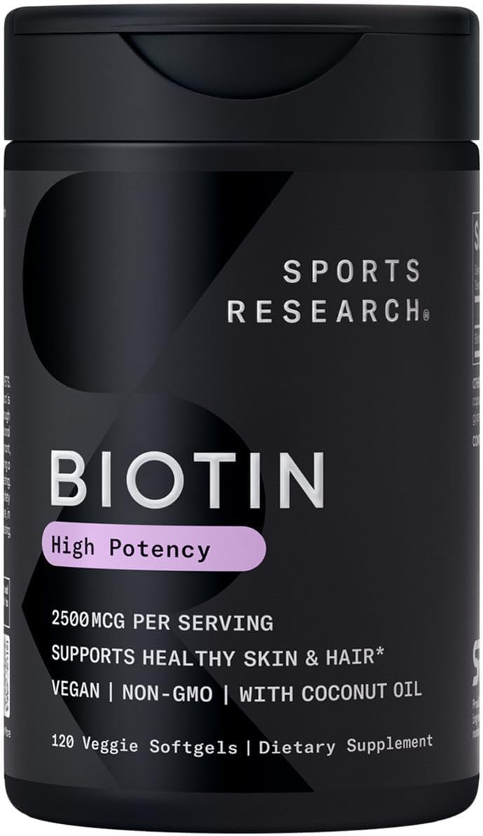 Sports Research Suplemento de biotina vegana extra fuerte (vitamina...