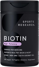 Sports Research Suplemento de biotina vegana extra fuerte (vitamina...