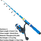 Kilitn Caña de Pescar para Niños, 1.5M 61 Pulgadas 4.92 Pies Caña de Pescar Telescópica Portátil y Combos de Caña y Carrete y Cuerda con Línea de Pesca Kits Completos, Caña de Pescar Juvenil Equipo de