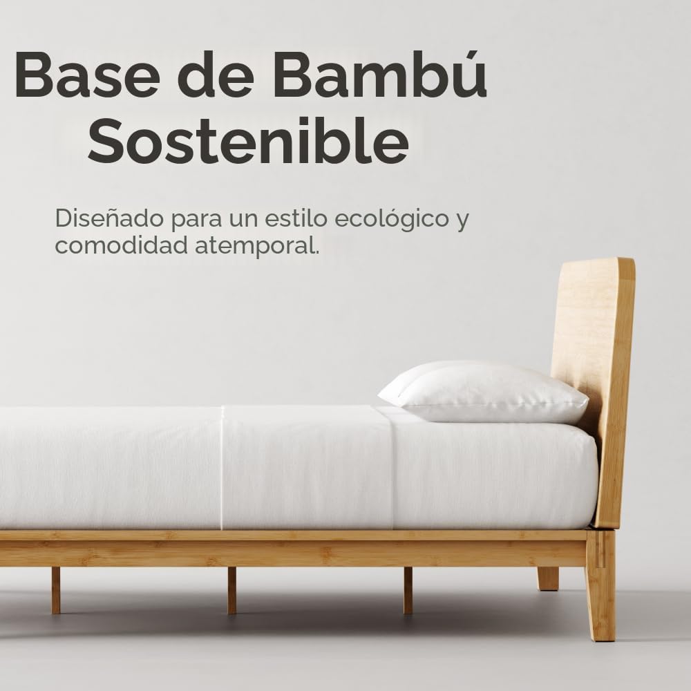 Nectar Base de cama y cabecera de plataforma de bambú, natural, individual, patas de soporte central flotantes, altura de 12 pulgadas, fácil de instalar sin herramientas, contemporáneo, listones de
