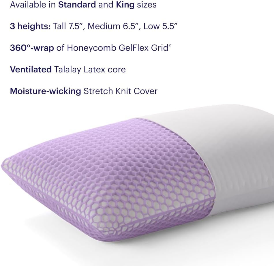 Almohada Purple Harmony - Loft mediano, tamaño King, almohada de gel