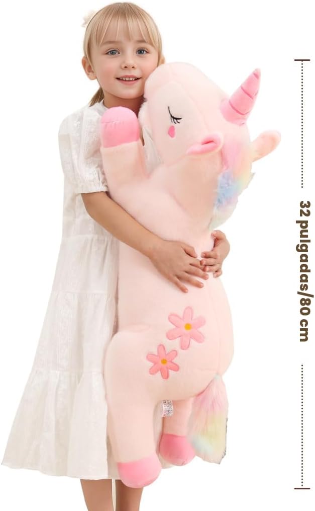 Peluche de unicornio rosa gigante lindo de 32 pulgadas