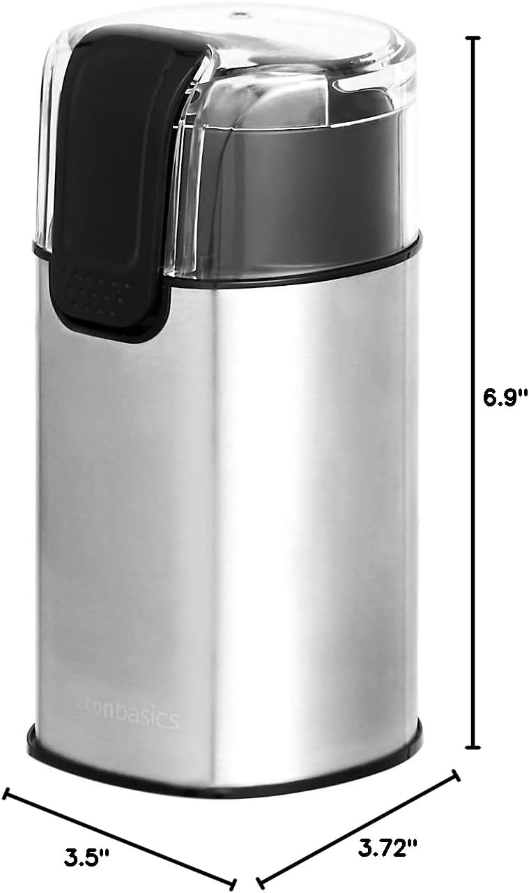 Amazon Basics Molinillo de café eléctrico rápido para uso doméstico, molinillo de granos de café y especias fácil de usar con cuchillas de acero inoxidable de alta resistencia