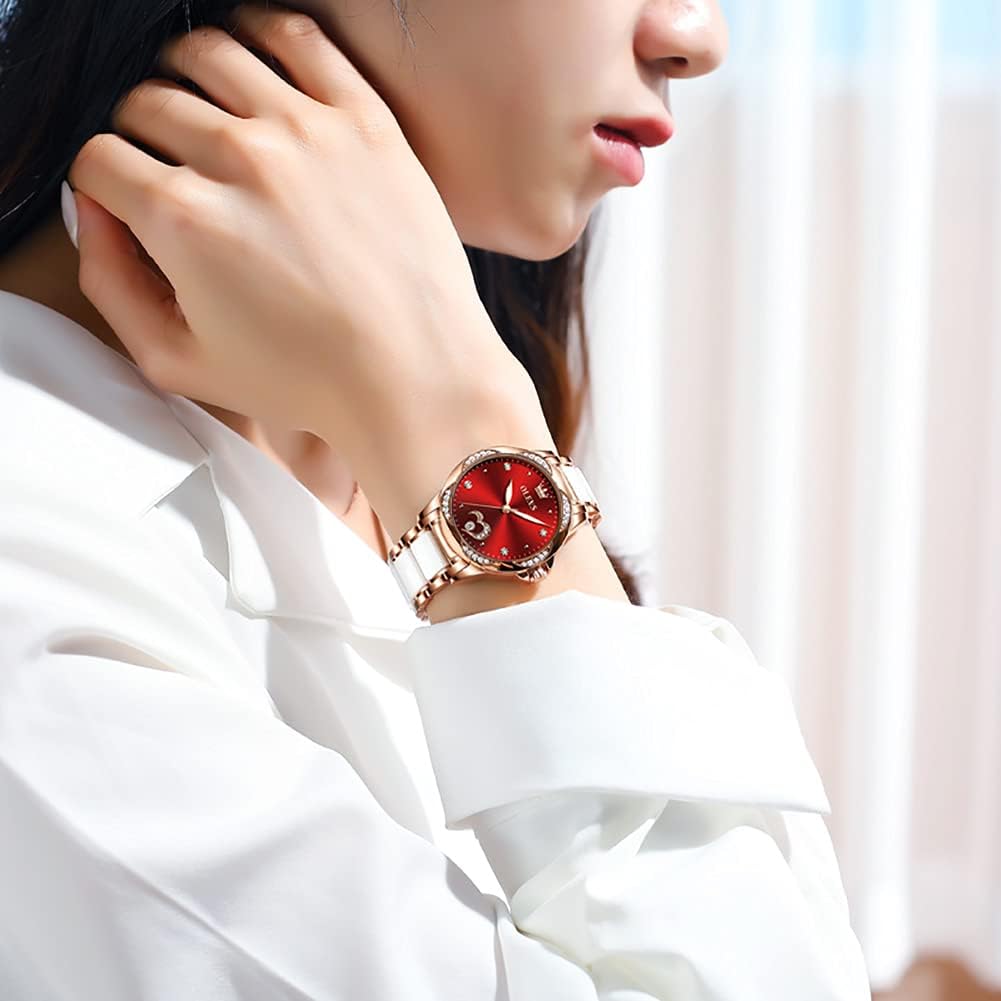 OLEVS Relojes automáticos para mujer con correa de cerámica de lujo