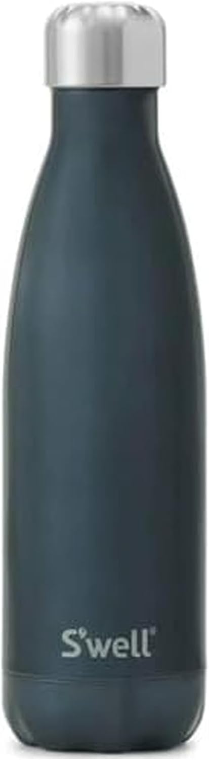 S'well Botella de agua de acero inoxidable, 17 oz, Blue Suede, recipientes aislados al vacío de triple capa mantienen las bebidas frías durante 36 horas y calientes durante 18, sin BPA, perfecta para
