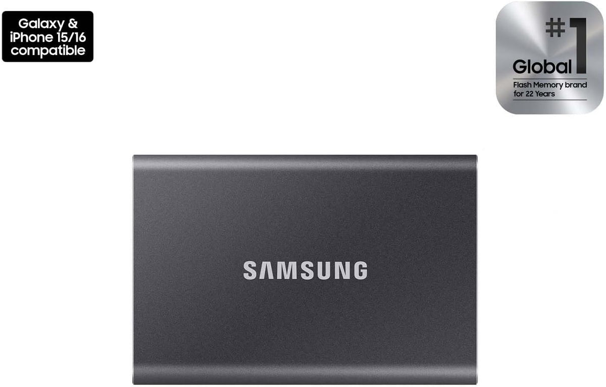 Samsung SSD portátil T7 1TB Titan Gray, USB 3.2 Gen 2, hasta 1,050MB/s
