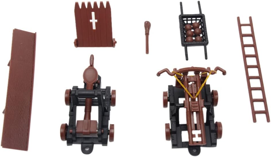 PXRJE Medieval Castle Knights - Figura de acción de juguete del ejército con castillo de montaje, catapulta y carruaje tirado por caballos, ideal para niñas y niños (A1)