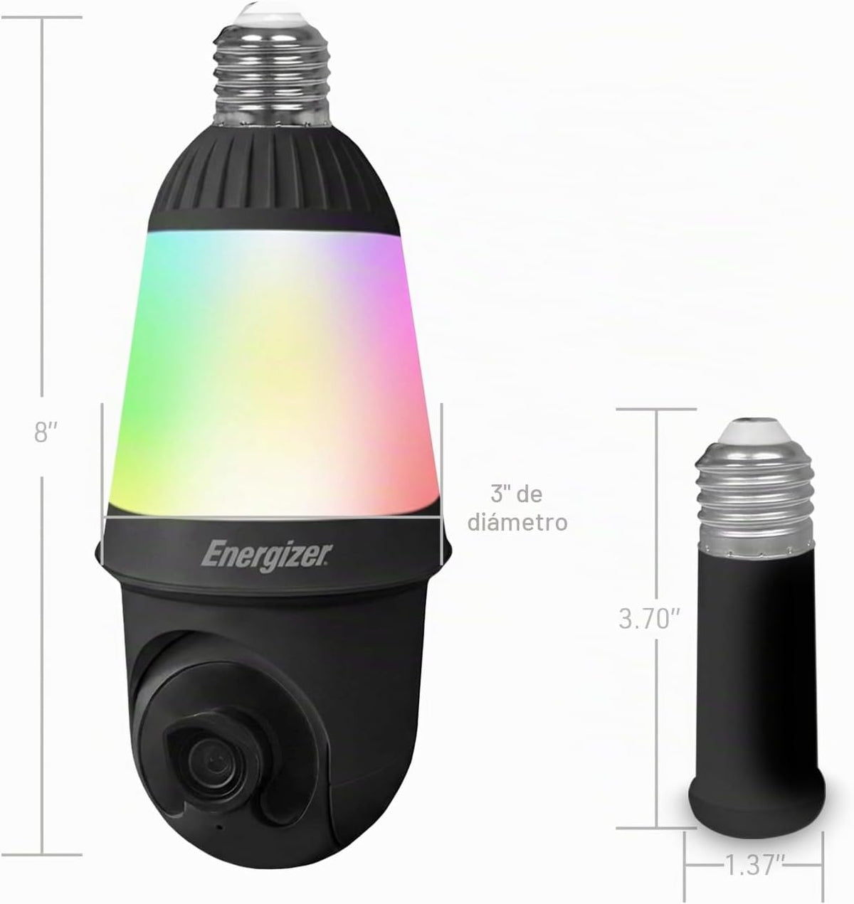 Energizer Cámara de seguridad inteligente con bombilla 2K, luz LED de 1000 lúmenes, cámara de enchufe Wi-Fi 5G y 2.4G para exteriores, seguimiento automático de inclinación panorámica, (negro