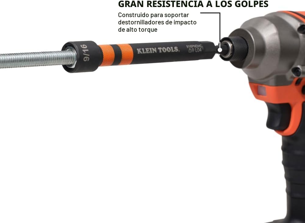 Klein Tools 32940 SAE Juego de Llaves de Tuercas de Impacto Huecas Magnéticas, 6 Piezas Codificadas por Color Llave de Tuercas Hueca de Potencia con Alcance Extendido, 6 Tamaños SAE