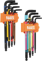 Klein Tools BLS18 Juego de llaves hexagonales, codificadas por color, SAE y métricas, tratadas térmicamente, estilo L, brazo largo y extremo de bola, de 1/16 de pulgada a 3/8 de pulgada y de 1.5 mm a