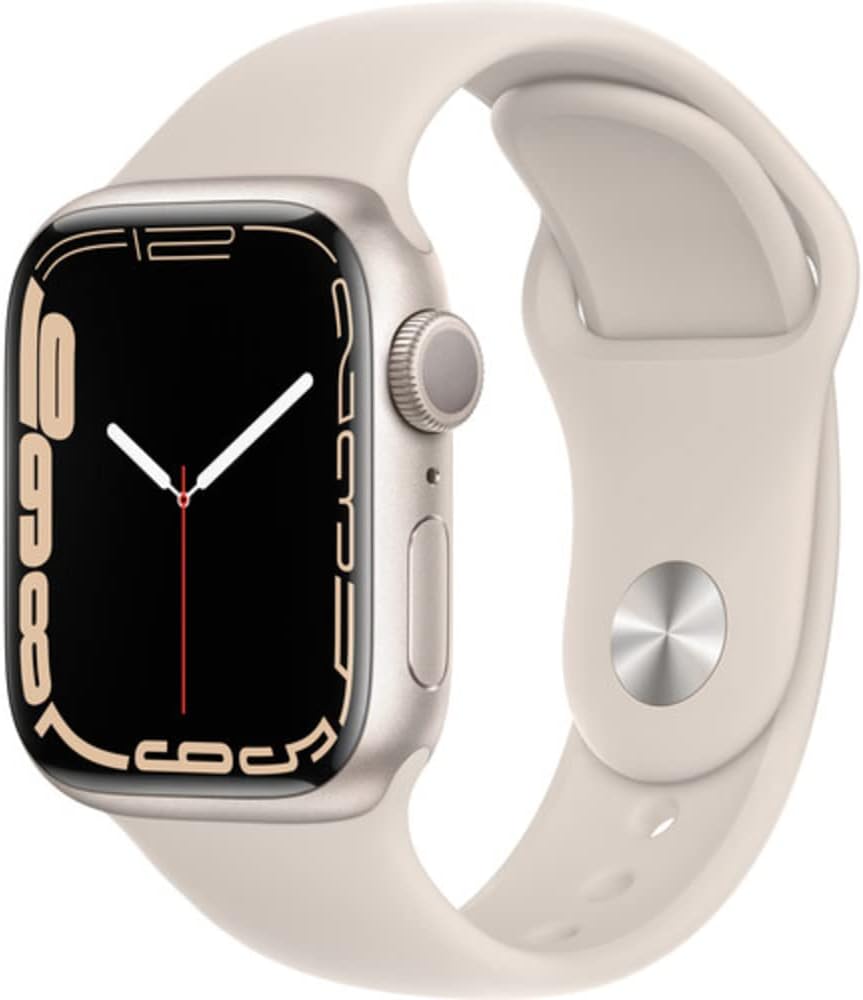 Apple Watch - Serie 7 con GPS y caja de aluminio Starlight de 1.77 pulgadas (45mm) con correa deportiva Starlight, tamaño regular