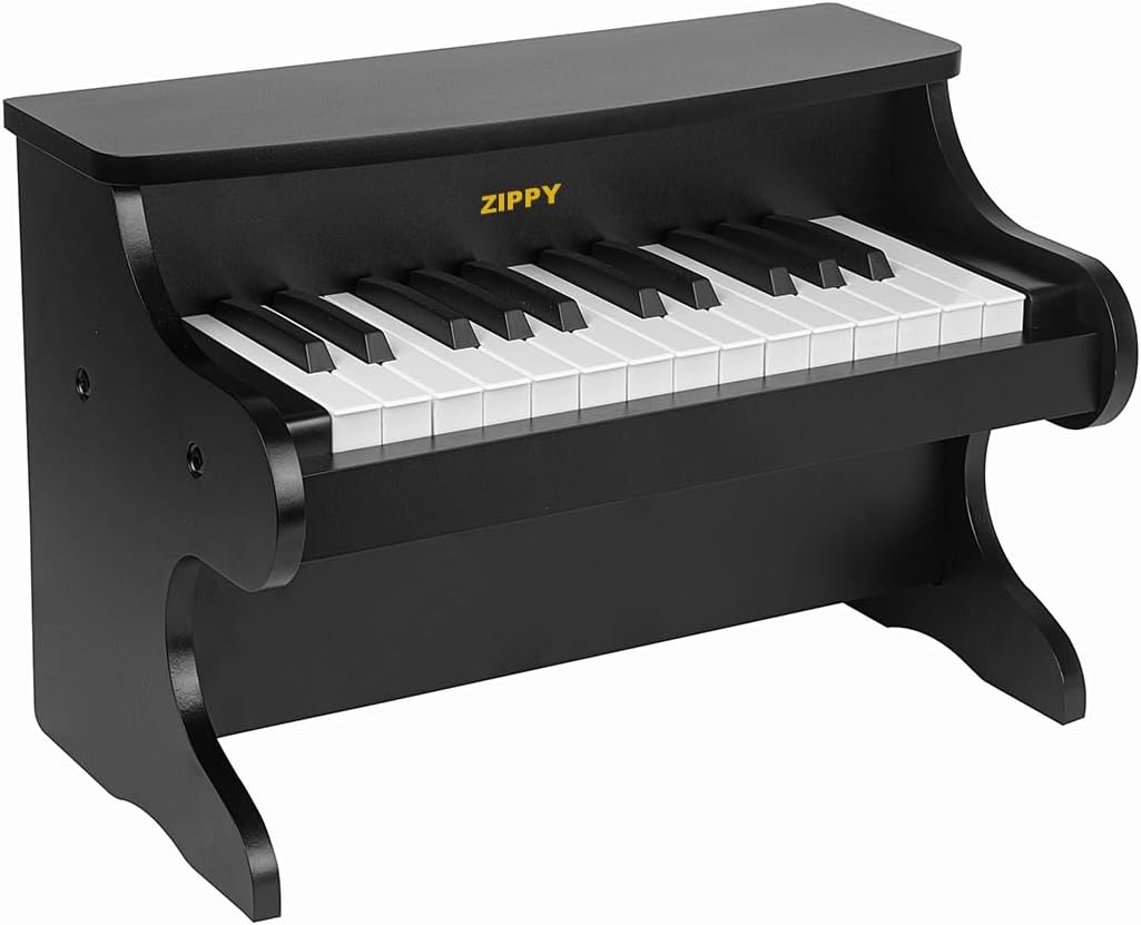 Teclado de Piano para Niños ZIPPY, Piano Digital de 25 Teclas para Niños, Mini Instrumento Educativo Musical de Juguete, Juguete de Madera para Niñas y Niños (Negro)
