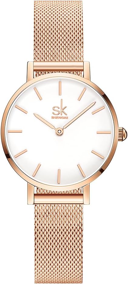 Shengke SK Ultra delgado minimalista Relojes para mujer de dos agujas Reloj de vestir de cuero para damas