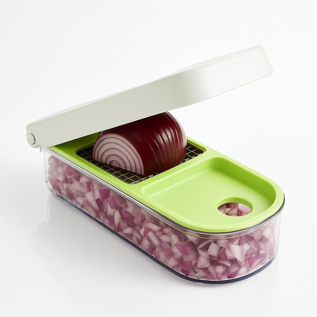 Vidalia Chop Wizard Picador de verduras – Original como se ve en la TV Cortador de alimentos con 2 cuchillas de acero inoxidable, recipiente grande de 2 tazas, herramienta de limpieza, cortador de cebolla, verduras y frutas apto para lavavajillas