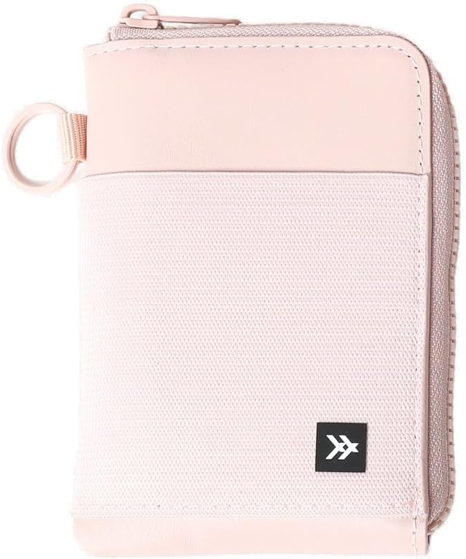 Thread Wallets Cartera de piel con cremallera y bloqueo RFID con tarjetero para hombres y mujeres, Rose polvo, Casual