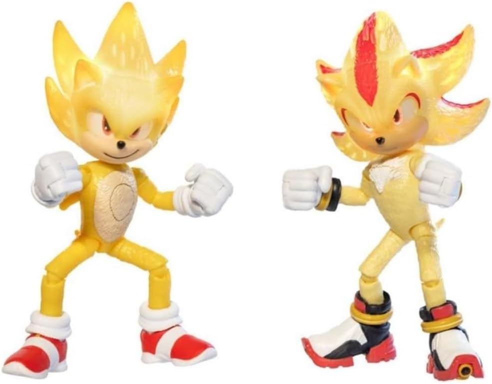 JAKKS Pacific Sonic The Hedgehog Light Up Super Sonic & Super Shadow - Juego de figuras de acción