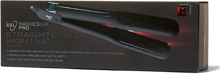 Ion Plancha plana de magnesio de 1¼ pulgadas, se calienta a 450 °F...