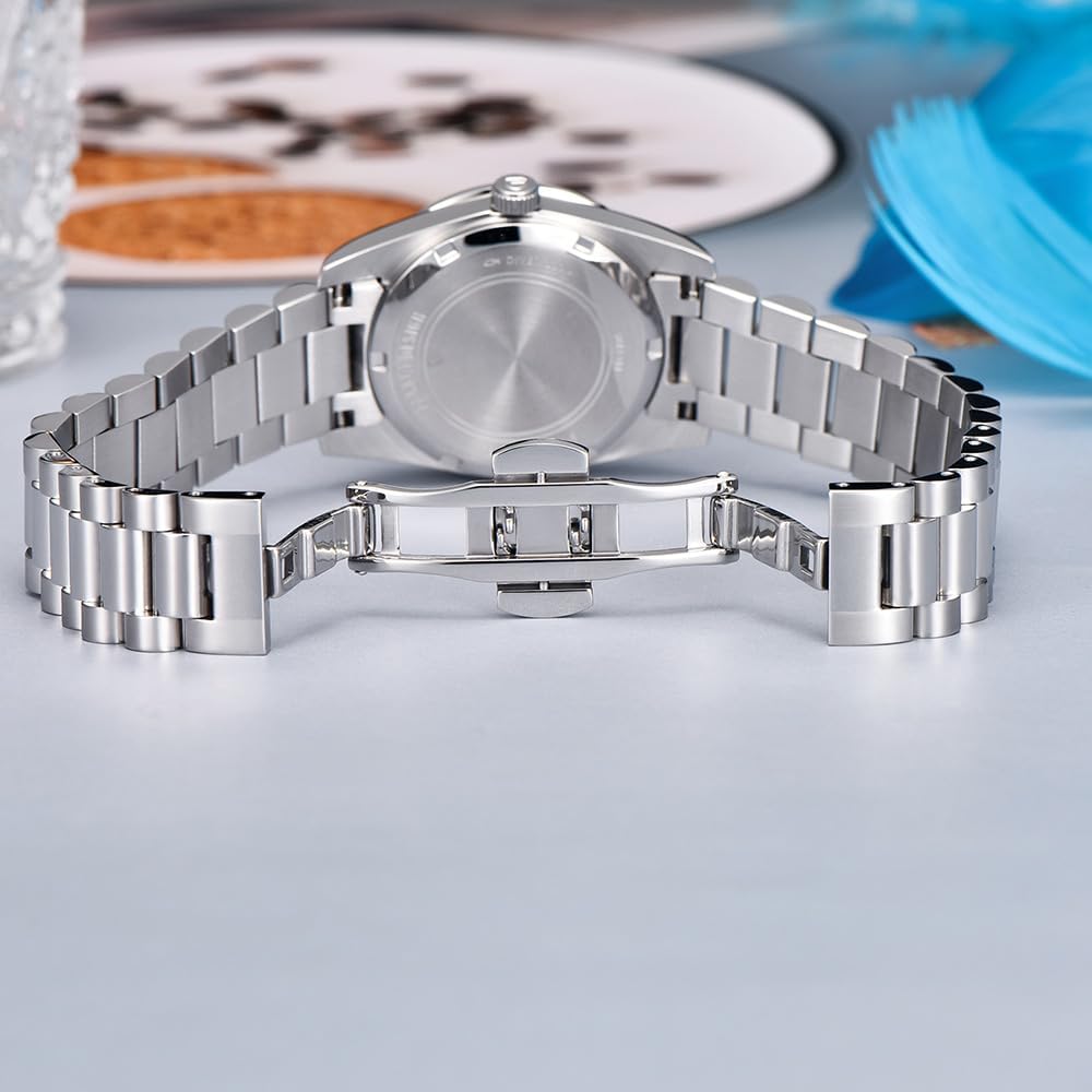 HaiQin Pagani Design - Reloj de cuarzo elegante para mujer, serie de diamantes, correa de acero inoxidable, movimiento japonés, impermeable, ligero, reloj de pulsera de lujo con fecha