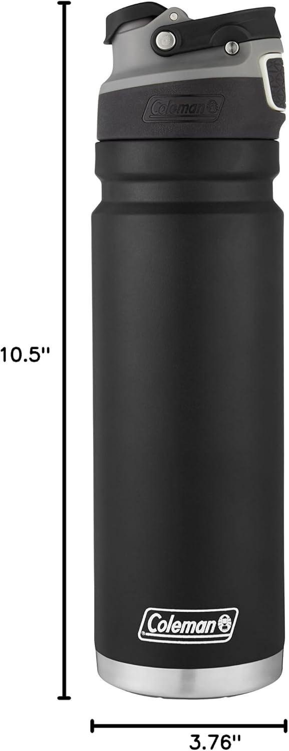 Coleman Autoseal FreeFlow - Botella de agua de acero inoxidable, color negro, 24 onzas