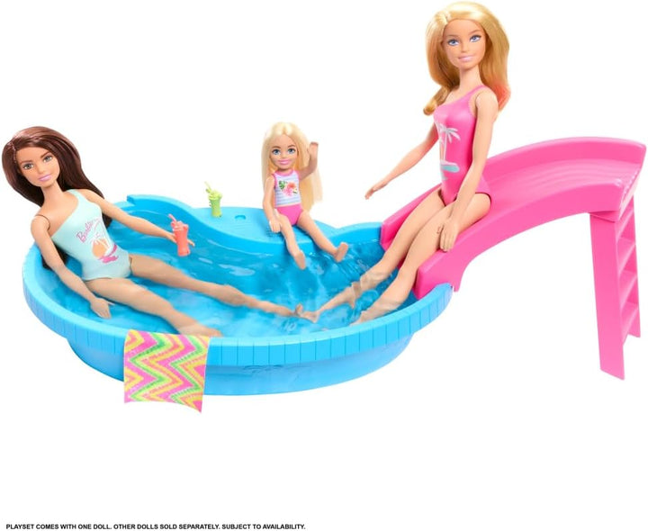 Muñeca Barbie y set de juego con piscina, rubia en traje de baño de...