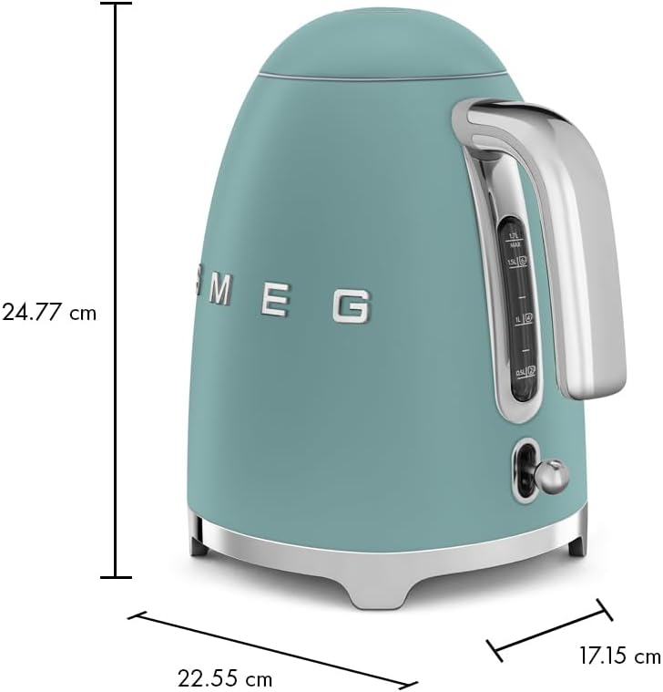 SMEG KLF03 - Hervidor eléctrico de 1,7 L (7 tazas), caldera de agua caliente retro para té y café, hervidor de cocción rápida, apagado automático, tapa abierta suave, base giratoria de 360°