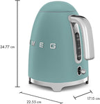 SMEG KLF03 - Hervidor eléctrico de 1,7 L (7 tazas), caldera de agua caliente retro para té y café, hervidor de cocción rápida, apagado automático, tapa abierta suave, base giratoria de 360°