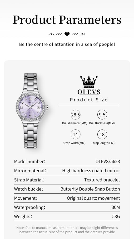 Reloj OLEVS para Mujer, Reloj de Plata para Mujer, Reloj de Vestir con Diamantes, Relojes para Mujeres con Pequeña Correa, Reloj de Lujo de Acero Inoxidable Resistente al Agua, Reloj Analógico de