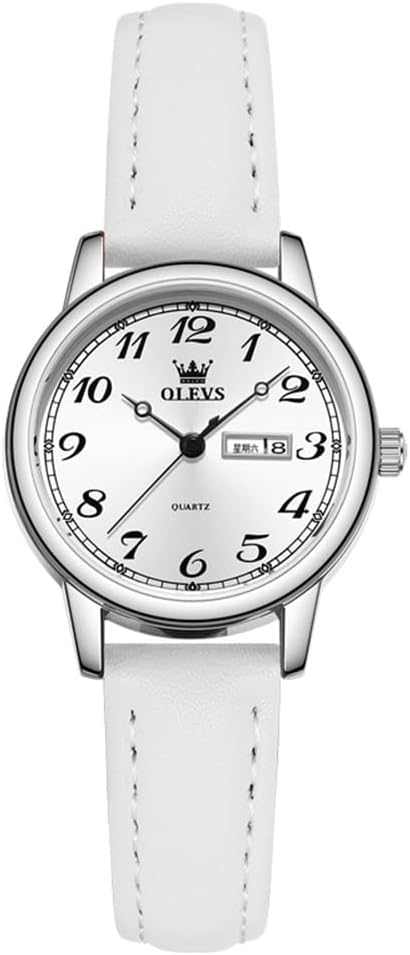 OLEVS Relojes de cuero para mujer lujo moda vestir impermeable cuarzo