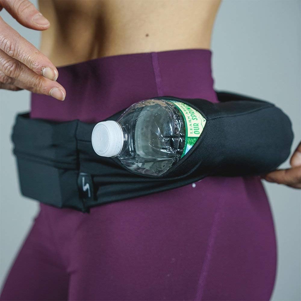 Riñonera ajustable de 3 bolsillos para correr, riñonera para entrenar con respaldo resistente al sudor, soporta todos los modelos de iPhone, Negro/Negro, Cinturón para correr de 3 bolsillos versión 1
