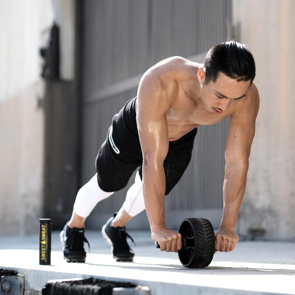 Sweet Sweat, rodillo portátil, rueda de ejercicio para abdominales para entrenamiento de fuerza | con alfombra para rodillas